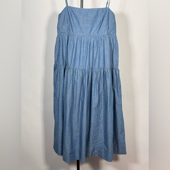NWT JCrew Tie-back tiered chambray dress - Picture 4 of 7